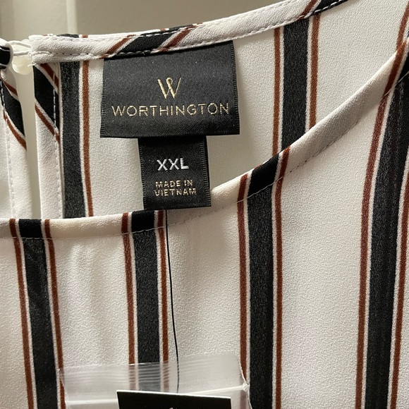 Worthington Black and White Stripe Top 3/4 sleeve Ties in the back Size XXL NWT - Picture 5 of 9